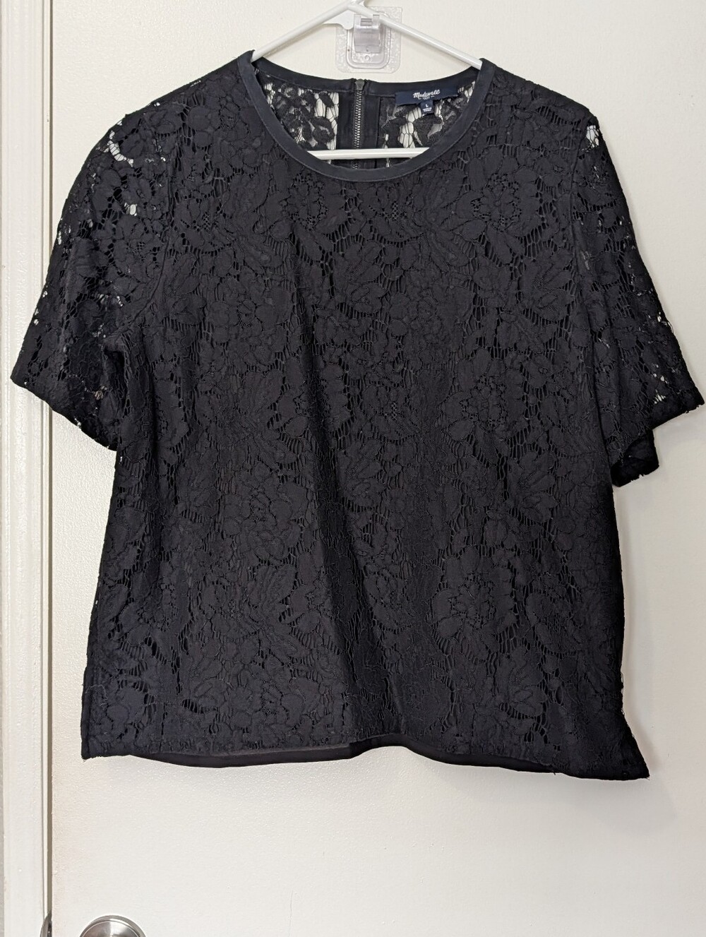 Madewell Black Floral Lace Short-Sleeve Blouse